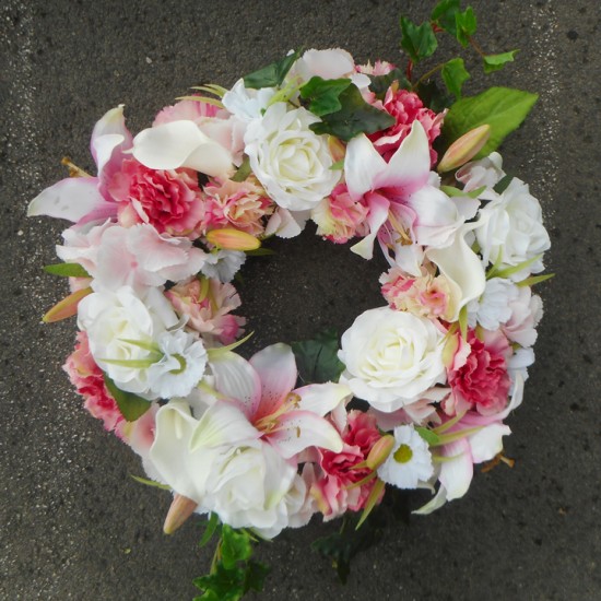 Funeral Wreath Pink Artificial Flowers 42cm Memorial Tributes